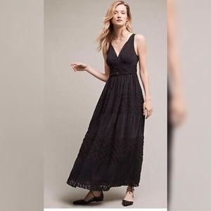Anthropologie Black lace Embroidered gown STUNNING